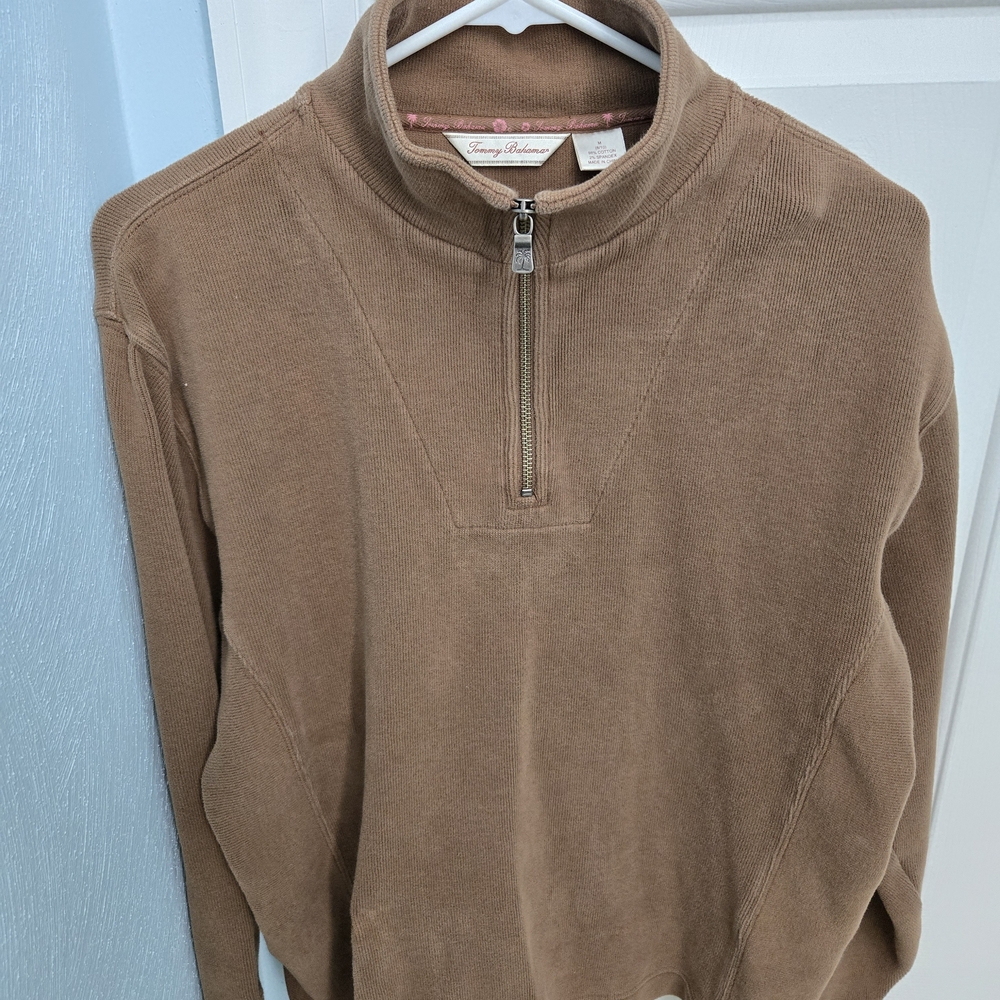 Tommy Bahama Women's Light Brown Soft 1/4 Zip Pullover Sweater